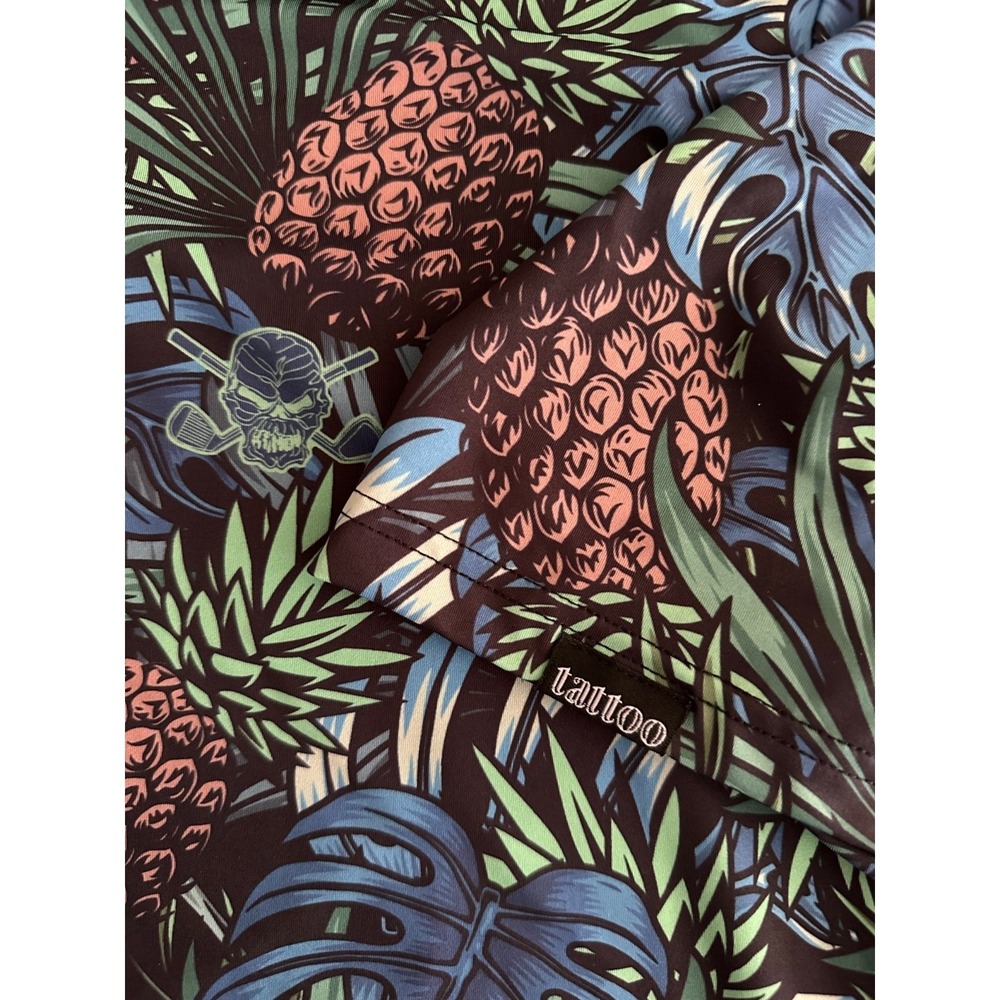 Tattoo‎ Golf Aloha Polo Mens L Tropical Pineapple Skull Golf Hawaiian Resort